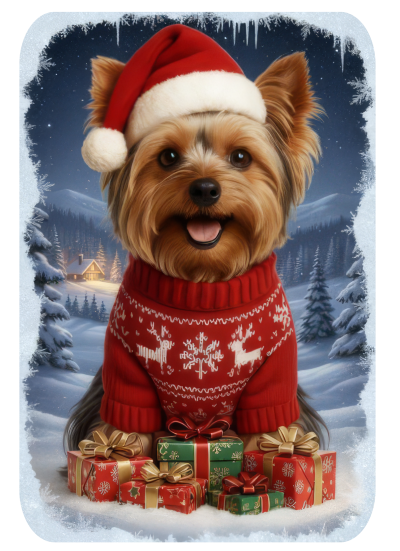 Vánoční tričko dámské  s Yorkshirským teriérem1